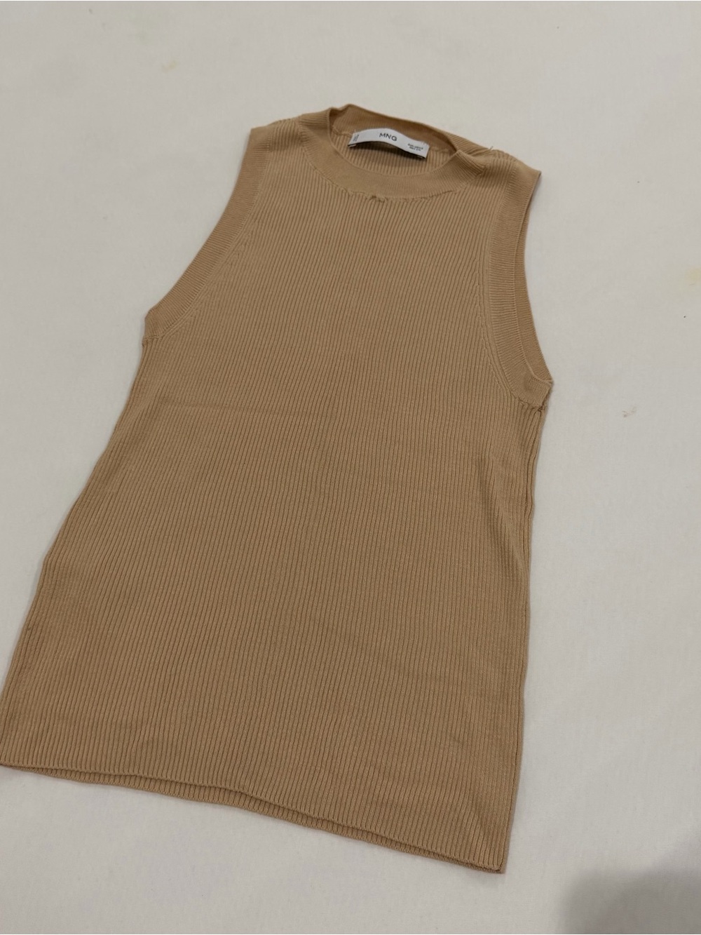 Mango Ribbed Sleeveless Tank Top - Tan